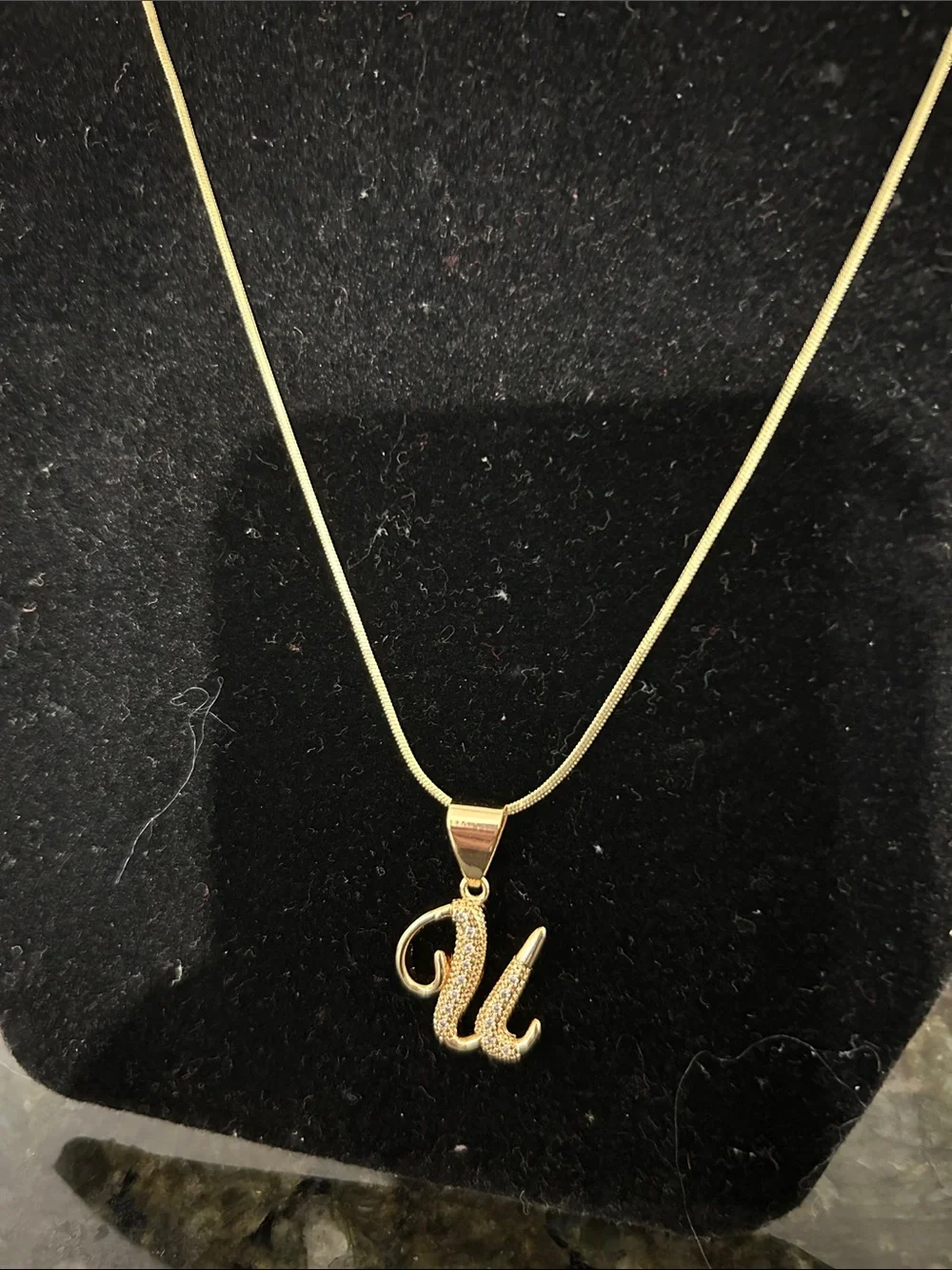 Fashion Jewelry Gold 'U' Initial Pendant Necklace with Pavé Accent